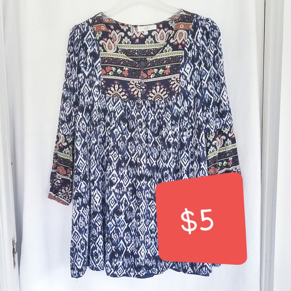 Entro Ikat Print Tunic Top